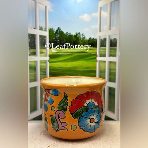Vibrant Mexican Floral Art Barrel Planter | Hand-Painted Ceramic Clay Pot - Picture 9 of 10